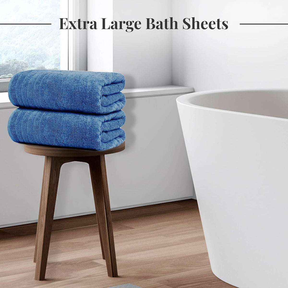 Tens Towels 2 Piece Extra Large Bath Sheets 35 x 70 Inches, Blue