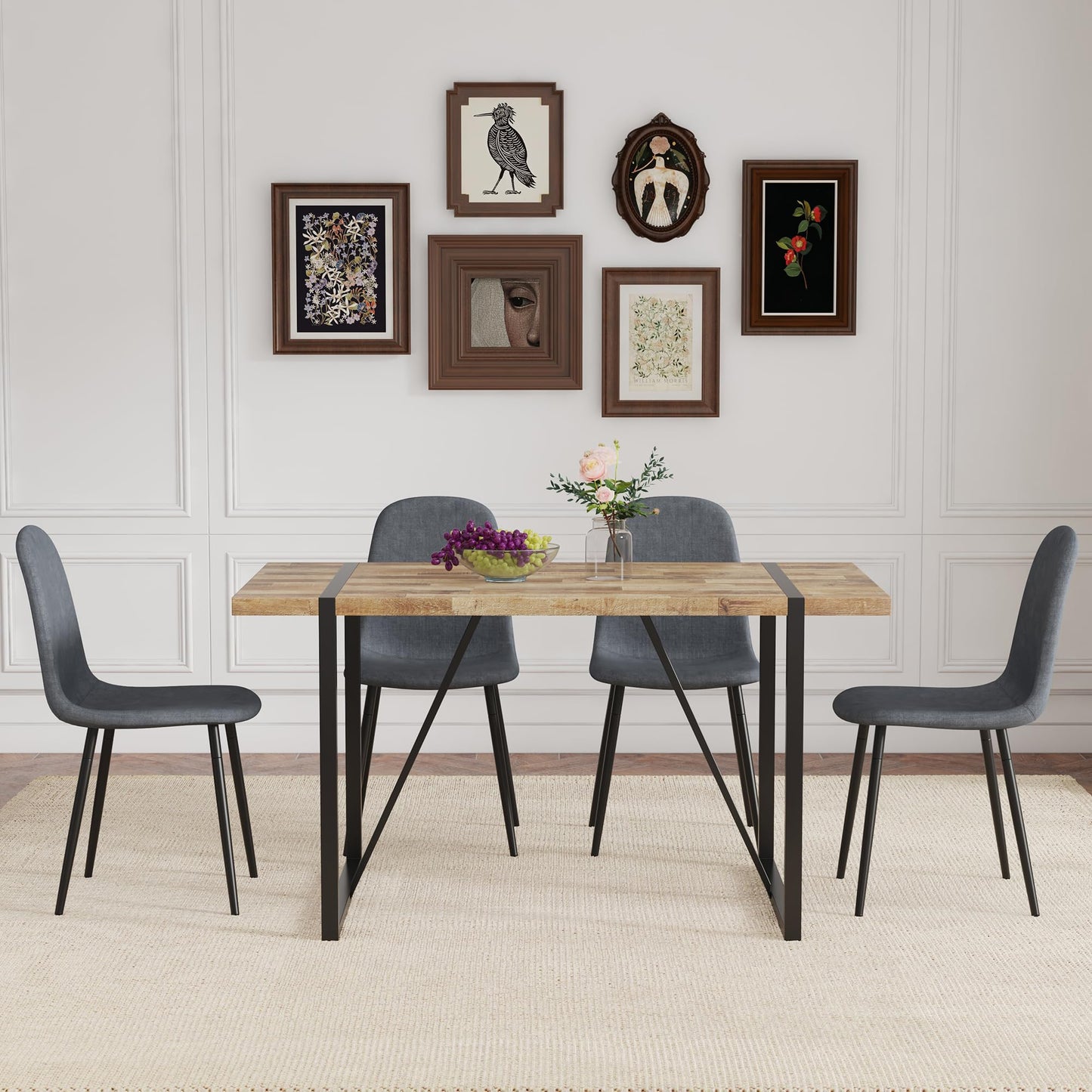 MUUOKY 55'' Dinner Table Set for 4, Rectangular Wood Kitchen Table Set for 4 with Chairs, 5 Piece Dining Tables Set for Kitchen and Dining Room