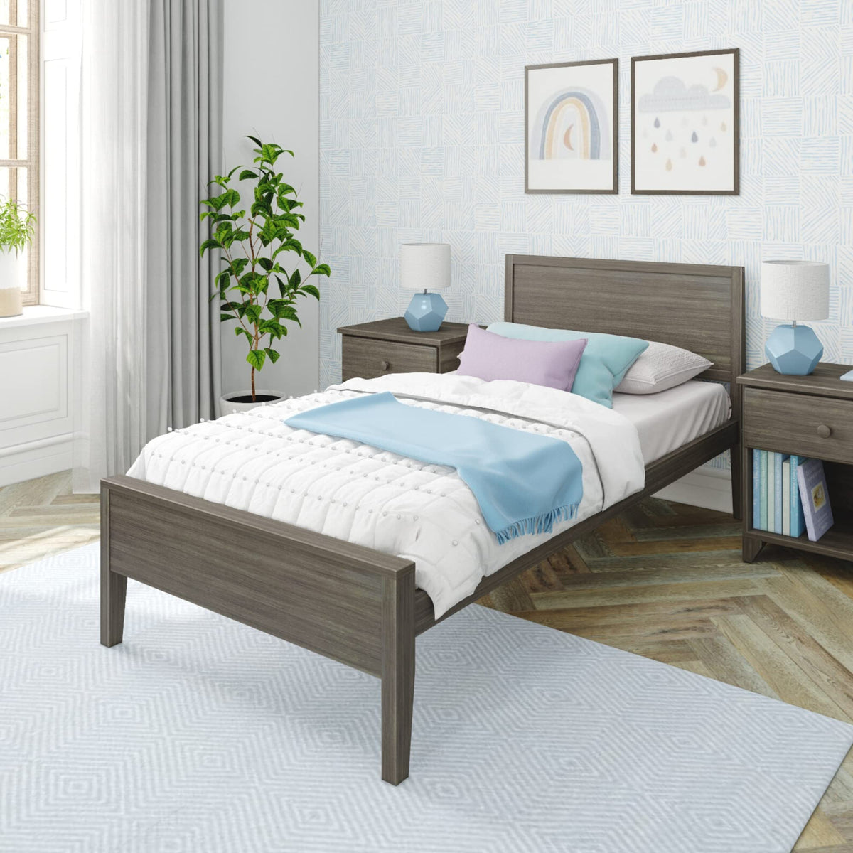 Max & Lily Twin Bed, Solid Wood Twin Bed Frame with Panel Headboard, Kids Twin Bed with Wood Slat Support, No Box Spring Needed, Clay