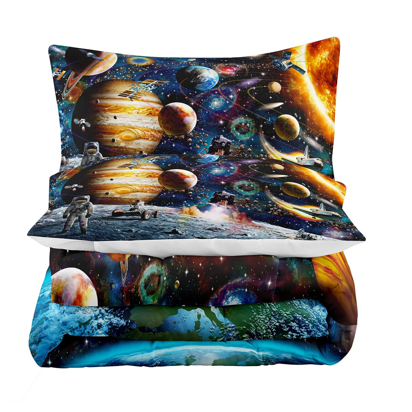 Tailor Shop Universe Galaxy Comforter Set for Girls Boys Kids Galaxy The Planet The Earth Astronaut Stars Outer Space Bedding Set Twin Size with 1 Comforter 1 Pillowcase