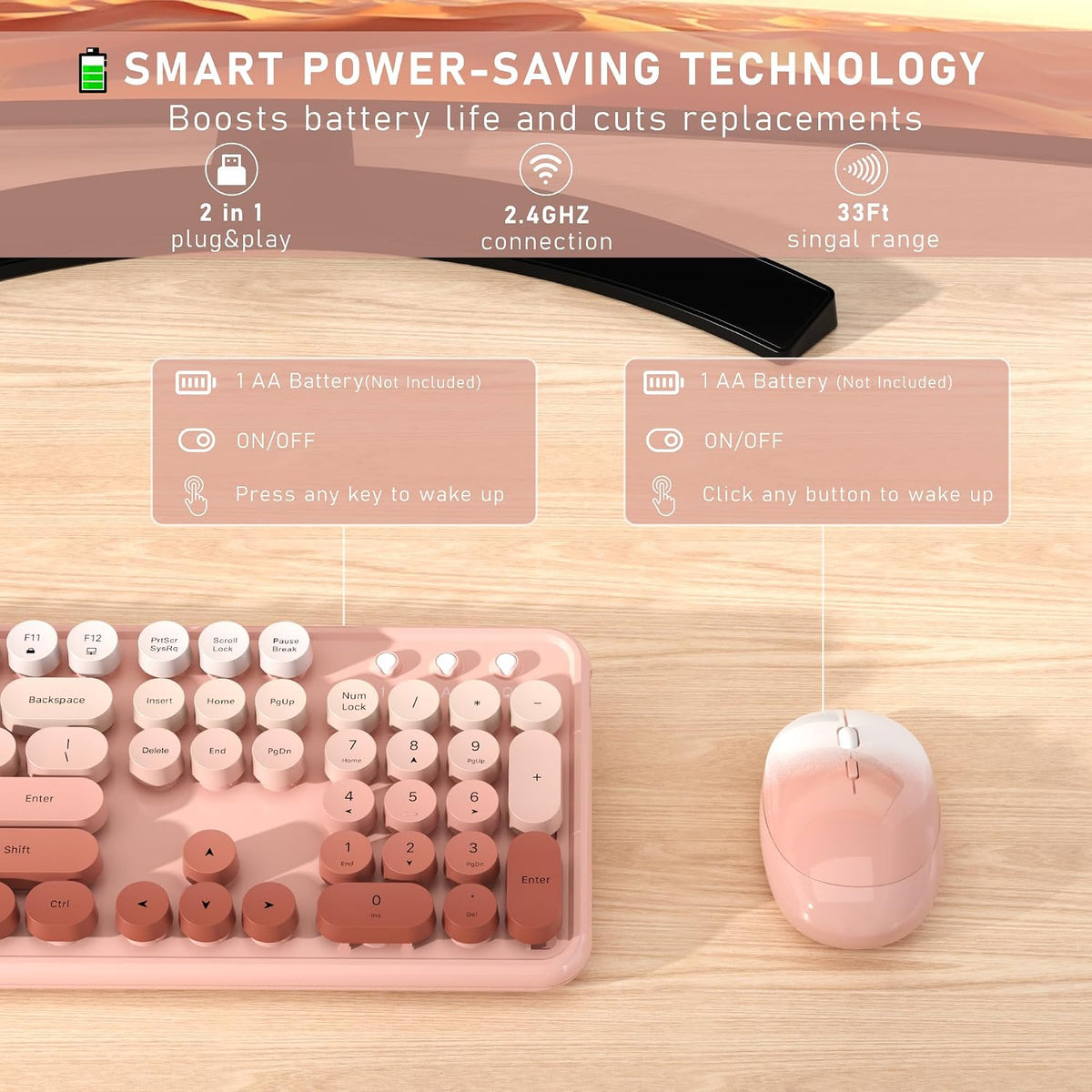 Links9+ Colorful Wireless Keyboard and Mouse Combo (Peach Gradient)