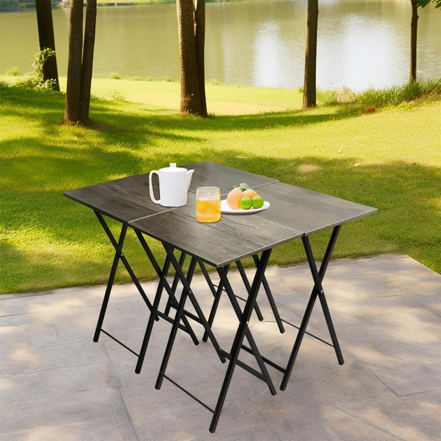 Folding TV Trays Set of 4 with Stand, TV Dinner Tables, Snack Tray Table Set, Portable Foldable Desk, Sofa Side Table, TV Tray Table for Couch, Living Room, Small Space. (Folding table/Gray)