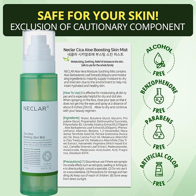 CICA Aloe Hydrating Toner Spray for Face - pH Balanced Facial Mist - Aloe Vera and Centella Asiatica - for Acne Prone and Sensitive Skin - Korean Skincare for Redness, Dryness