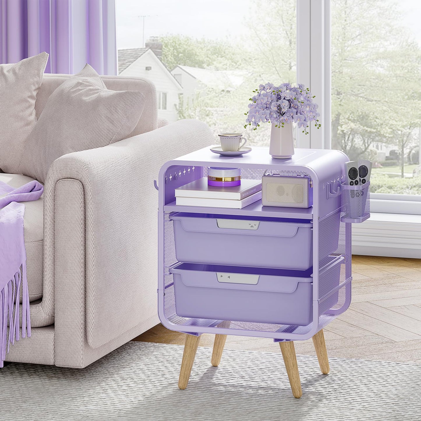 SYKIARIOL Kids Nightstand,Kids Bedside Table,Night Side Table,Kids Night Stand,End Tables Bedroom,Purple Cute Nightstand with Storage Drawer for Girls