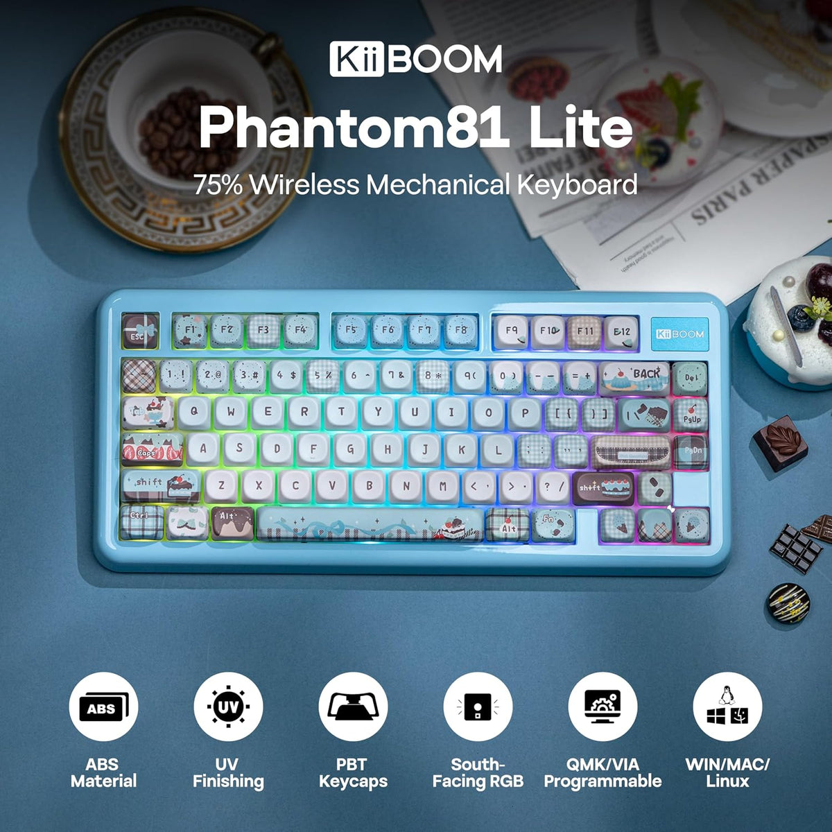 KiiBoom Phantom81 Lite 75% Gasket Mechanical Keyboard, VIA Programmable