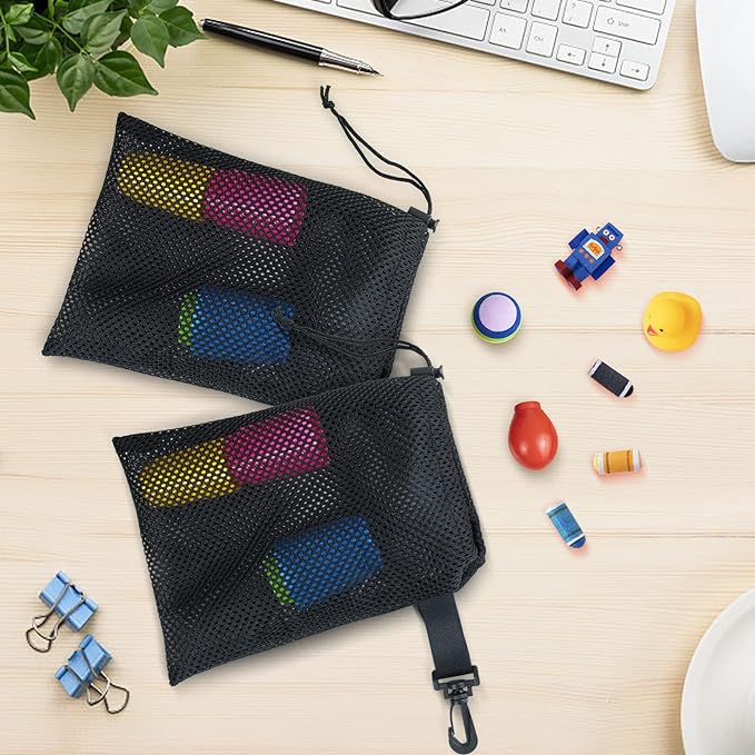 10 PCS With Clips Mesh Drawstring Bags, Portable Nylon Storage Bags for toy,Sports Storage,Outdoor activities etc. (7.9x11.8in)
