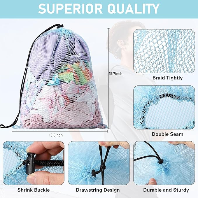 Mesh Drawstring Bags 60pcs Multicolor Nylon Mesh Laundry Bags Gym Travel Beach Storage Bags