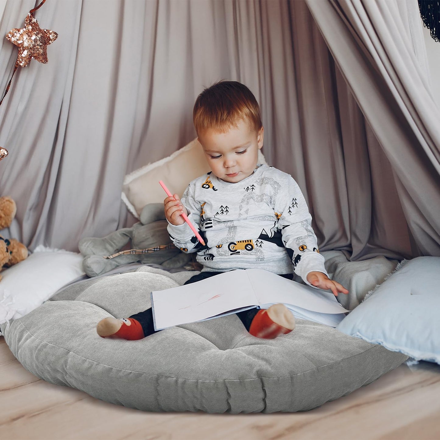 Funnymoom Large Floor Cushion Seating Round Floor Pillows Cushions for Kids Adults Oversized Playroom Pillows Reading Nook Big Pillow for Sitting Meditation Yoga Living Room Sofa Balcony
