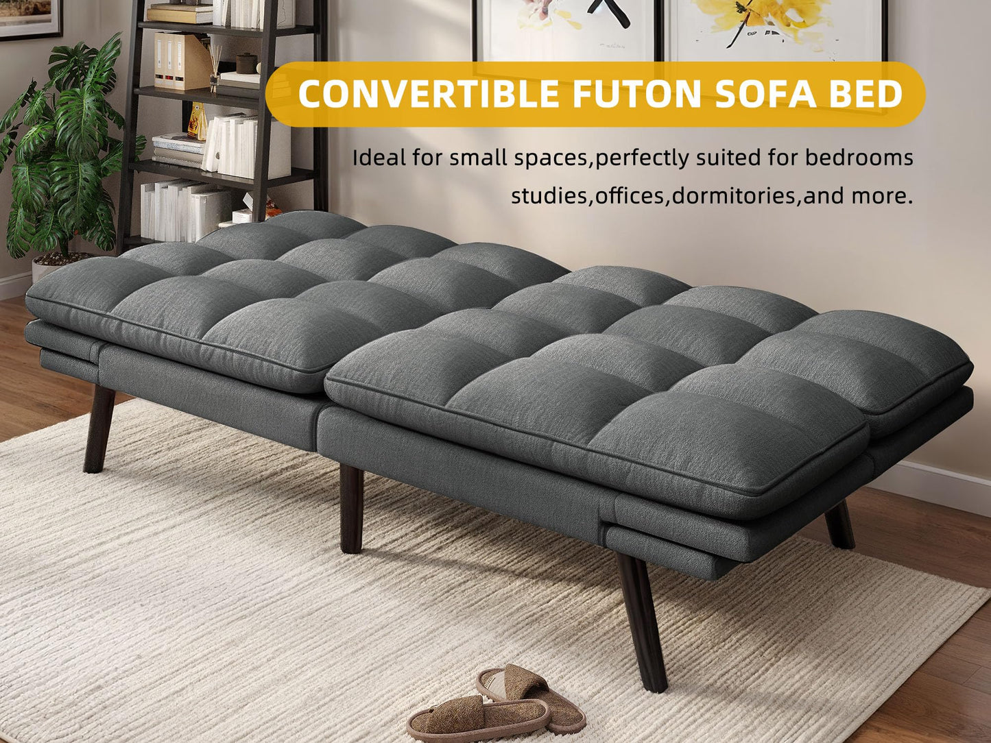 DWVO Multifunctional Futon Sofa Bed, Convertible Sleeper Sofa, 70" Folding Futon Set for Living Room Home Office Aprtment, Modern Folding Couch with Adjustable Backrest & Armrests, Grey