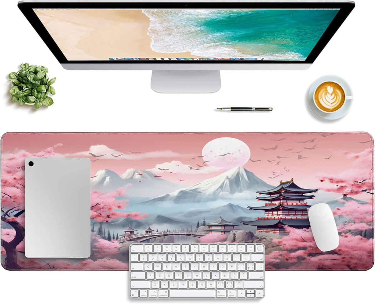Mouse Pad,Desk Pad, Gaming Mouse Pad,Keyboard Mat Office Desk Decor Accessories (Pink Cherry Blossoms)