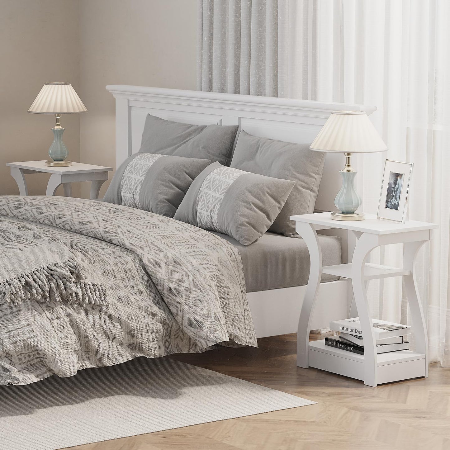 FROMJBEST End Table with Charging Station, Side Table with USB Ports and Outlets, 3 Tier Nightstand Sofa Table for Small Spaces, Beside Table with Storage Shelf for Living Room, Bedroom