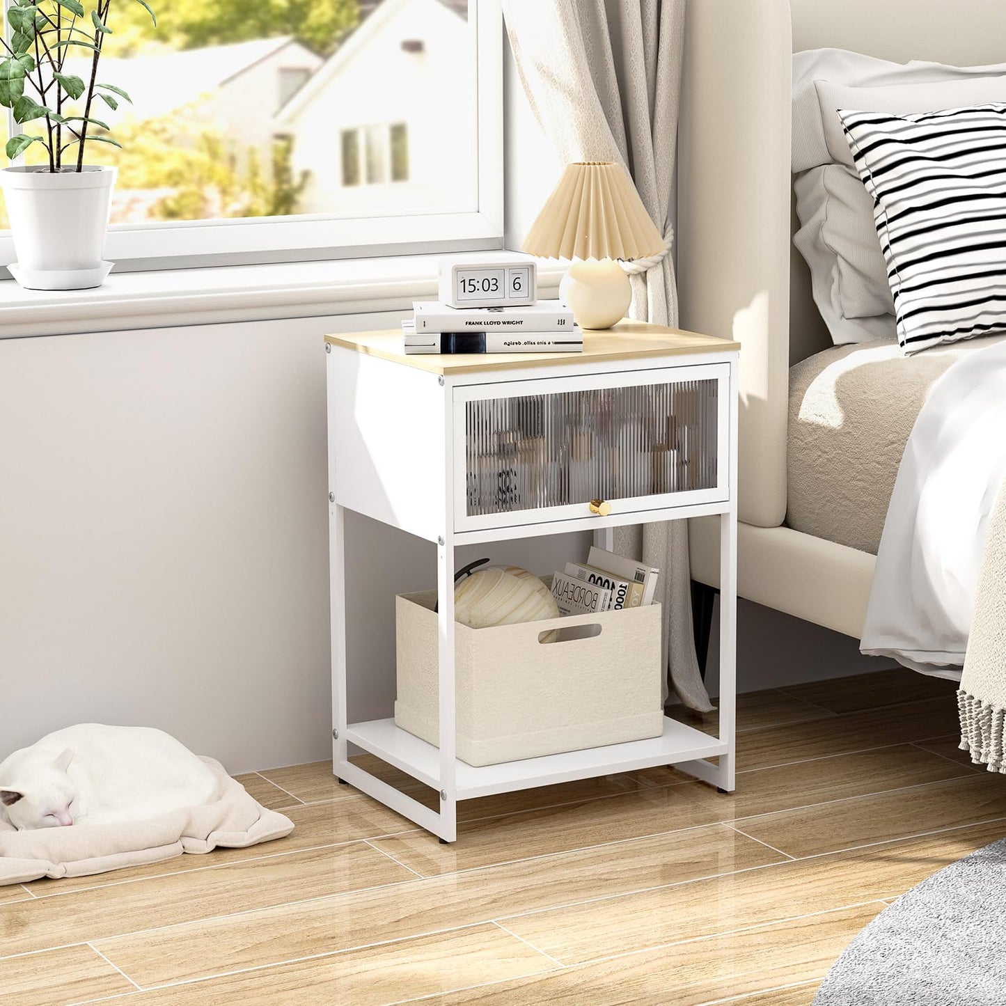 SYKIARIOL White Nightstand, End Table with Cute Storage for Bedroom Furniture,Bed Side Table for Kids Nightstand,Bedside Table for Girls Bedroom Furniture,Living Room,Dorm,White