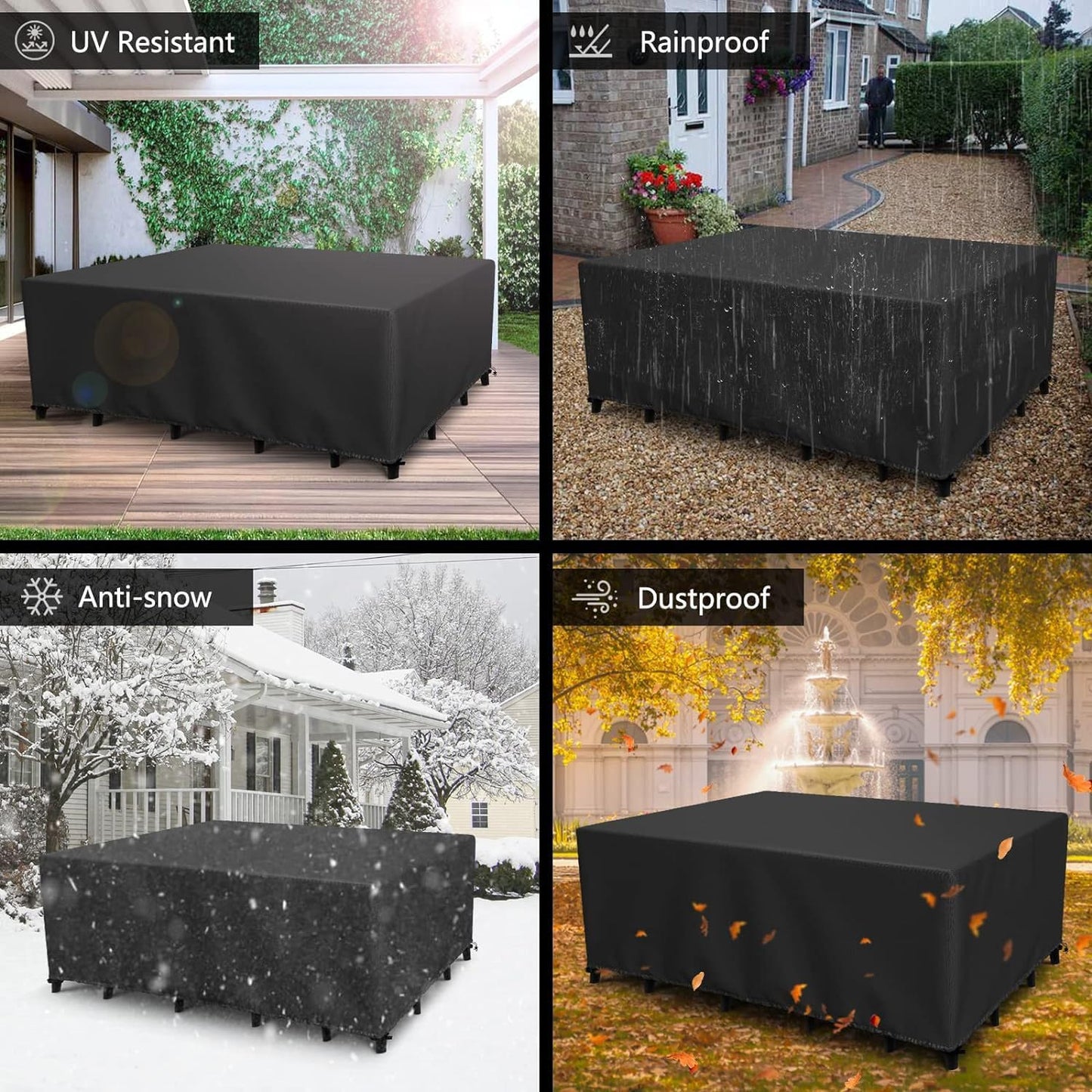Patio Furniture Covers Outdoor Table Cover Waterproof Rectangular 420D Garden Dining Table Cover Wind Dust Proof Anti-UV Patio Sectional Couch Cover Table and Chair Set Covers 74"Lx47"Wx28"H Black