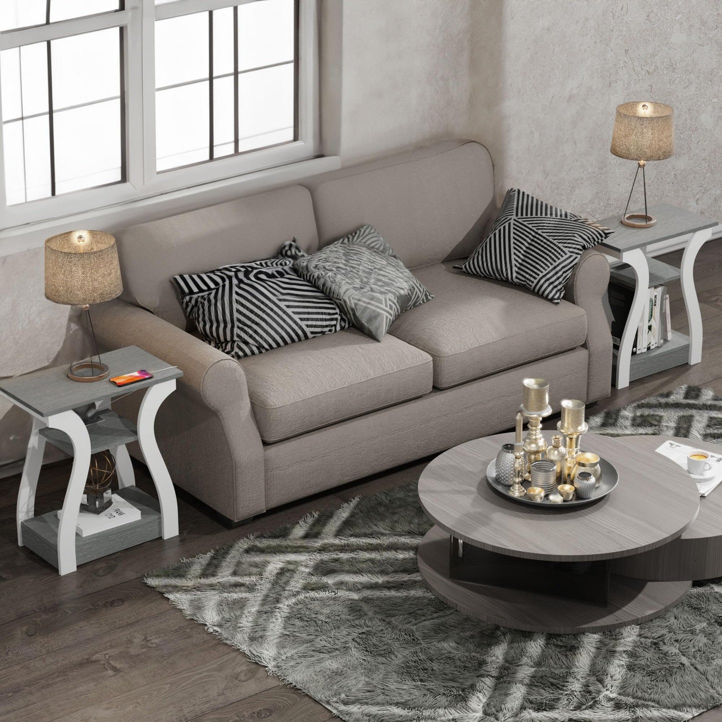 FROMJBEST End Table Set of 2, Side Table with Charging Station, USB Ports and Outlets, 3 Tier Nightstand, Sofa Table for Small Spaces, Beside Table with Storage Shelf for Living Room, Bedroom