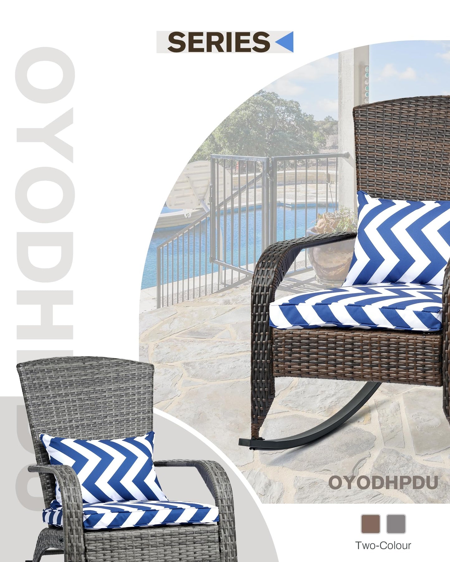 OYODHPDU Outdoor Rocking Chair- Outdoor Glider Rattan Rocker Chair with Heavy Duty Steel Frame- All Weather Rocker Chair for Garden, Porch, Backyard, Poolside (Brown Rattan, 320lbs)