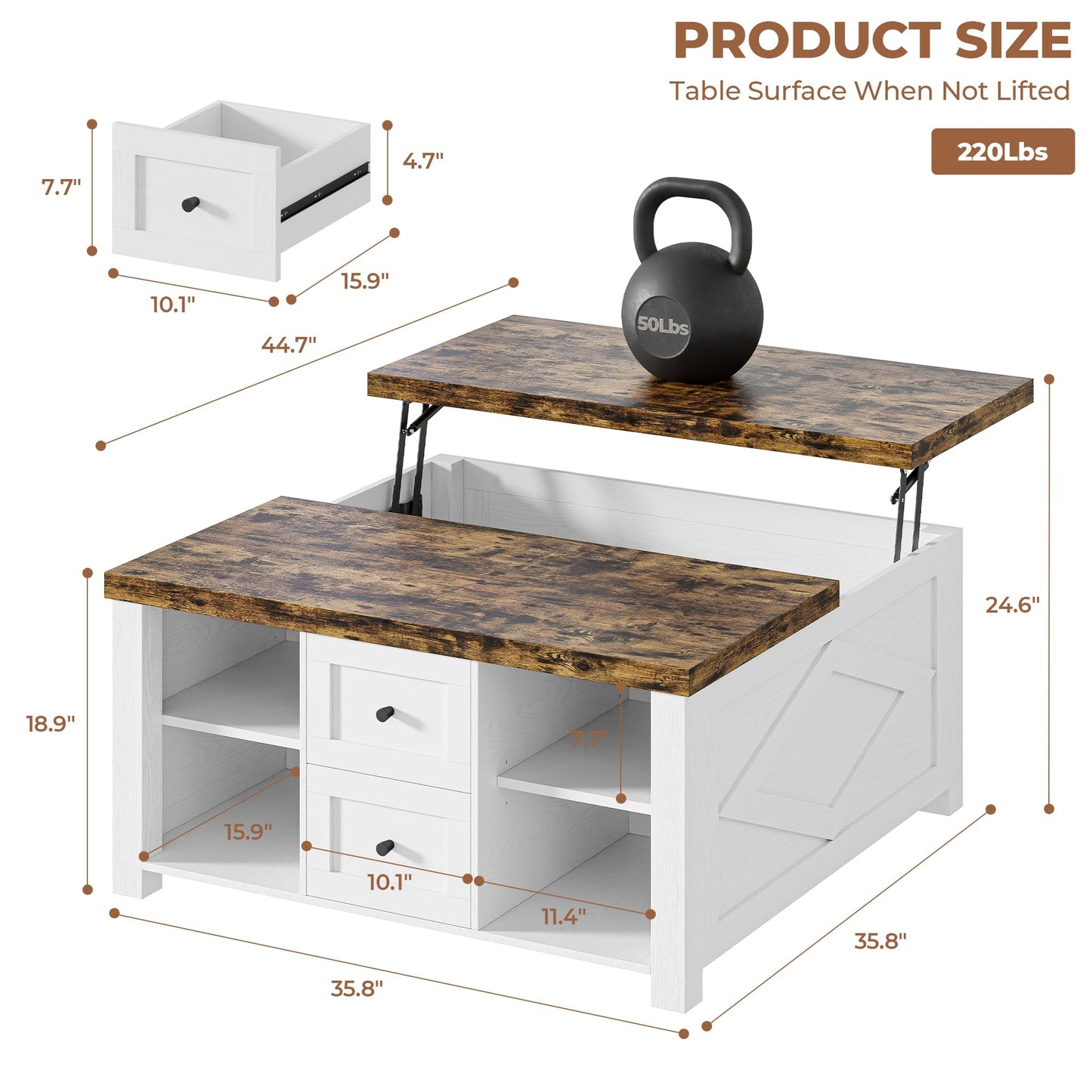 IRONCK Lift Top Coffee Table with Storage, Square Coffee Tables for Living Room with Charging Station and Drawers, Farmhouse Coffee Table with Large Storage Space, White