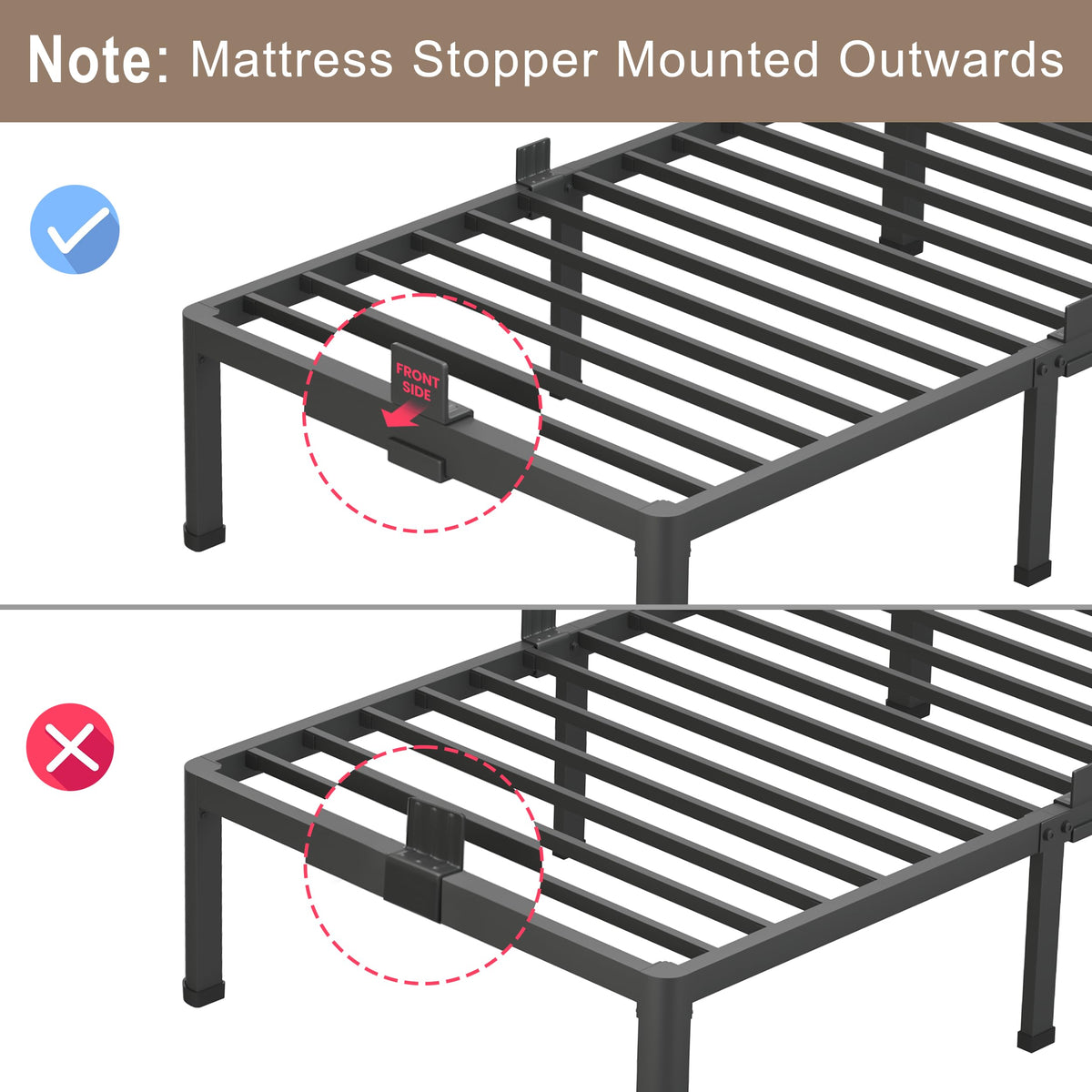 ROIL 14 Inch White Full Size Bed Frame with Rounded Corner and Headboard Hole Mattress Retainers 3500LBS Heavy Duty Steel Slats No Box Spring Needed Platform Noise-Free Easy Assembly
