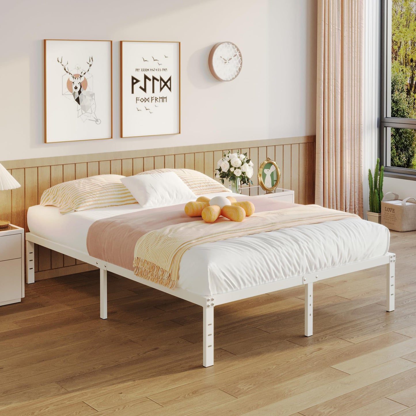 YUSENHEEI 14 Inch Full Size Bed Frame No Box Spring Needed, Heavy Duty Metal Bed Frame Full with Large Underbed Storage Space, Noise Free, Easy Assembly, White