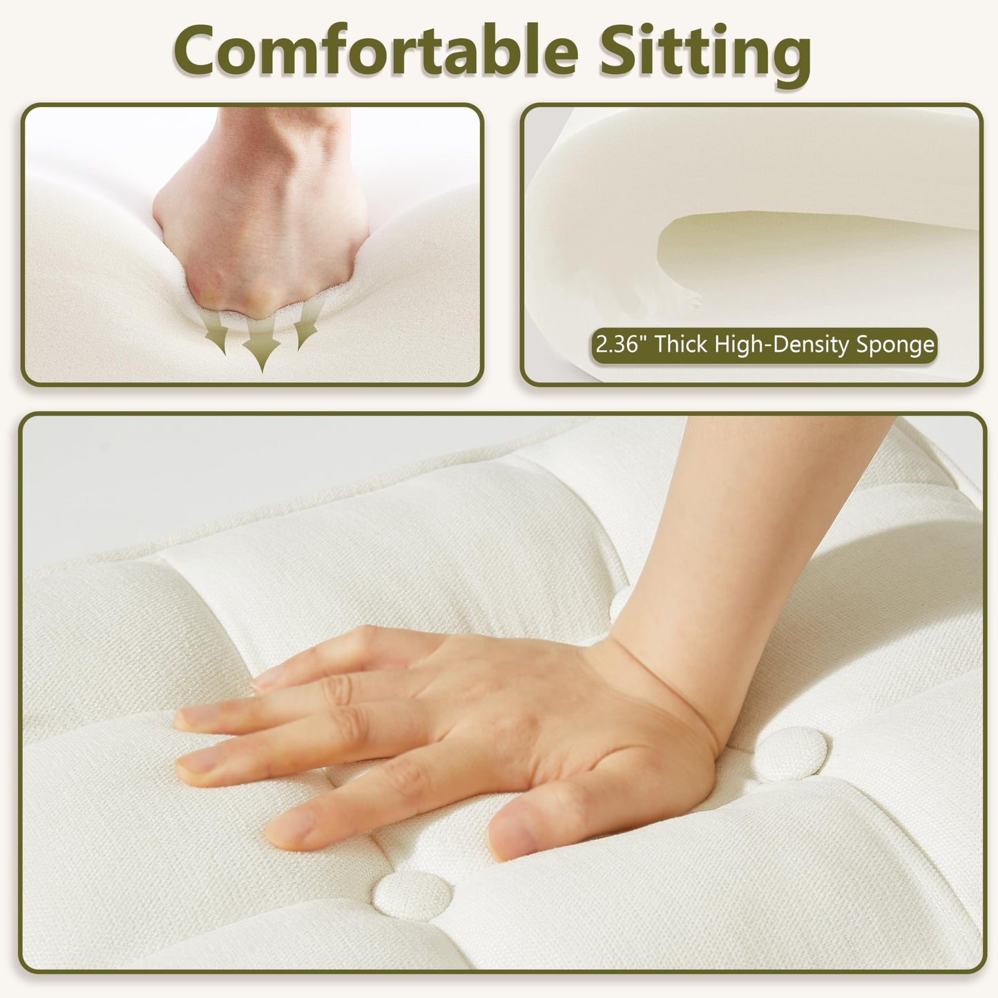 Royal Windsor Vanity Stool,Square Ottoman Stool Foot Rest,Upholstered Vanity Chair Foot Stool with Metal X Legs, Small Vanity Seat for Entryway,Bedroom and Living Room,Linen Beige