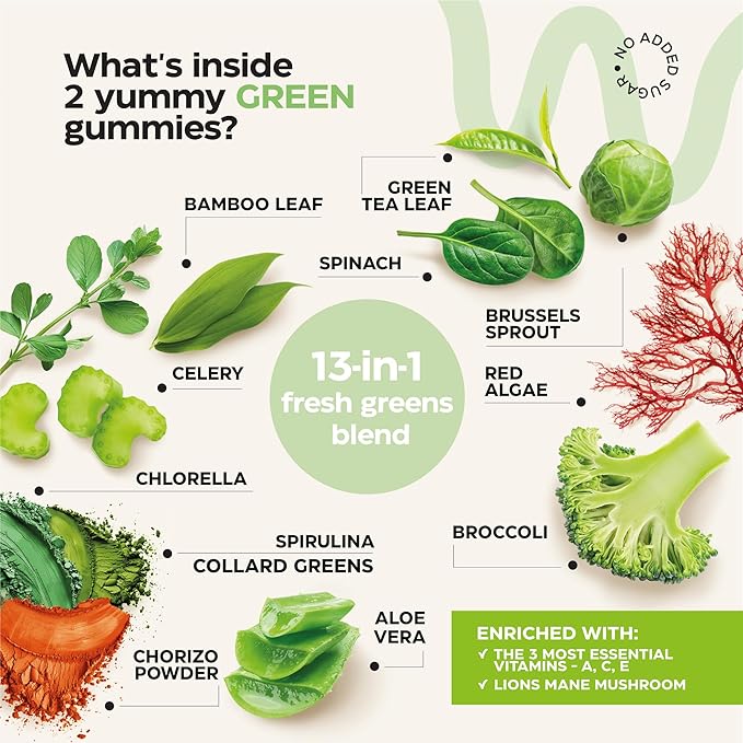 Super Fruit Super Greens Gummies for Adults - Daily Greens Vegetable Gummies for Immunity Health, Energy, Nutrient Balance - Fruits Blend 60 Count, Veggies Blend 60 Count - Sugar Free