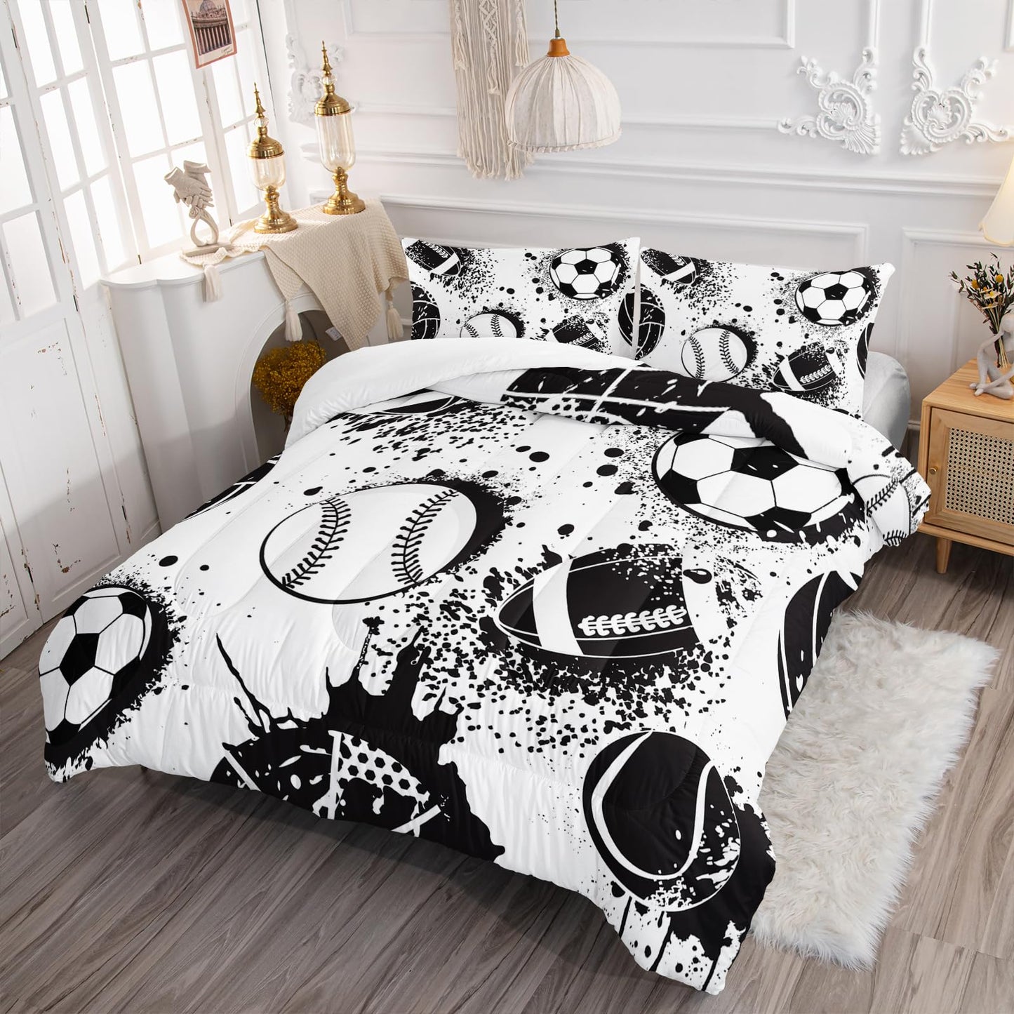 Axolotl Ball Sports Comforter Set Twin,Football Soccer Bedding Set,Football Baseball Game Comforter Set,Baseball Bedding Set,Hip Hop Graffiti Artwork Bedding for Boys Kids Men,1 Quilt 2 Pillowcases