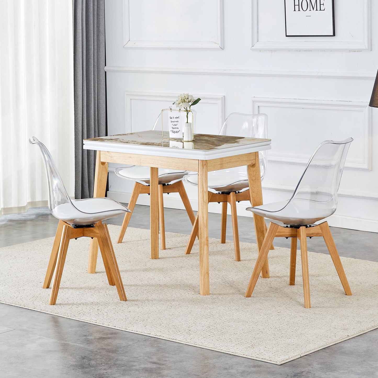 MEMUY 5 Piece Dining Table Set,Folding Dining Table with Chairs Set,35.4-47.2" Small Kitchen Table Set for 4,Marble Dining Table Set for 4 Space Saving,White Dining Room Table Set for 4,Apartment