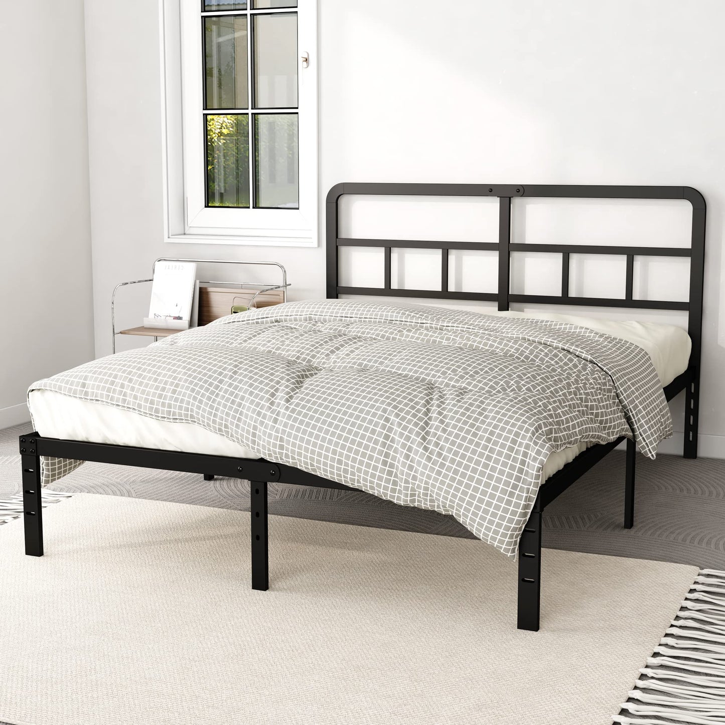 DiaOutro 14 Inch Full Size Bed Frame with Headboard No Box Spring Needed, Heavy Duty Metal Platform with Steel Slat, Mattress Foundation, Easy Assembly, Noise Free, Black