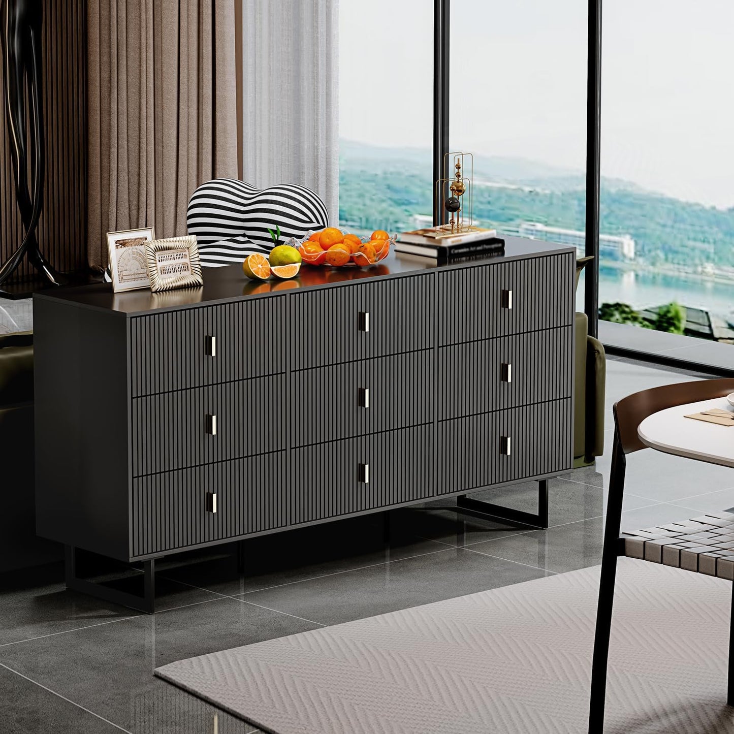 Chrangmay Modern Chest of Drawers with 9 Drawers,Deep Drawers,Clothes Organizer,Large Storage Cabinet for Living Room, Bedroom,Hallway,with Anti-Tipping Device,Matte Black