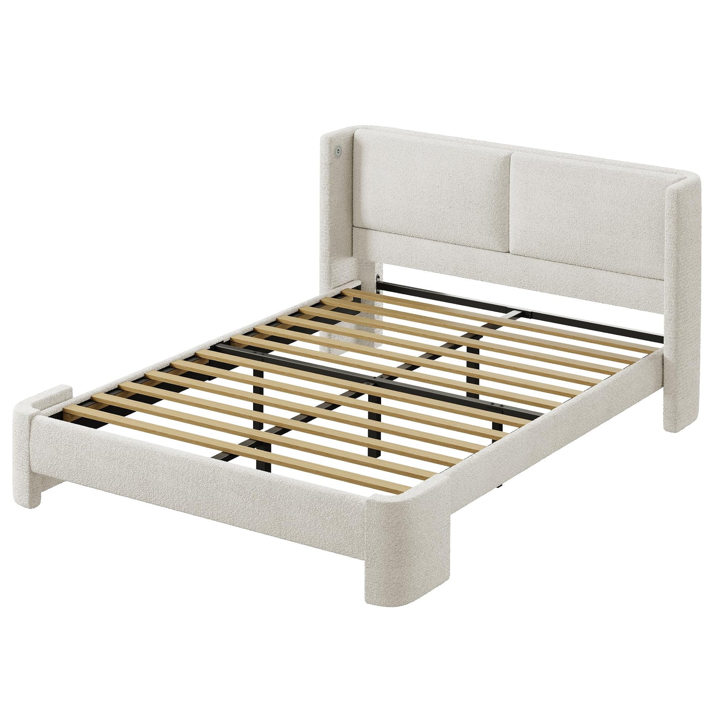 LIKIMIO Queen Bed Frame with Headboard, Upholstered Bed Frames with USB Ports, Base Cama Bed Frame No Box Spring Needed, Cream White
