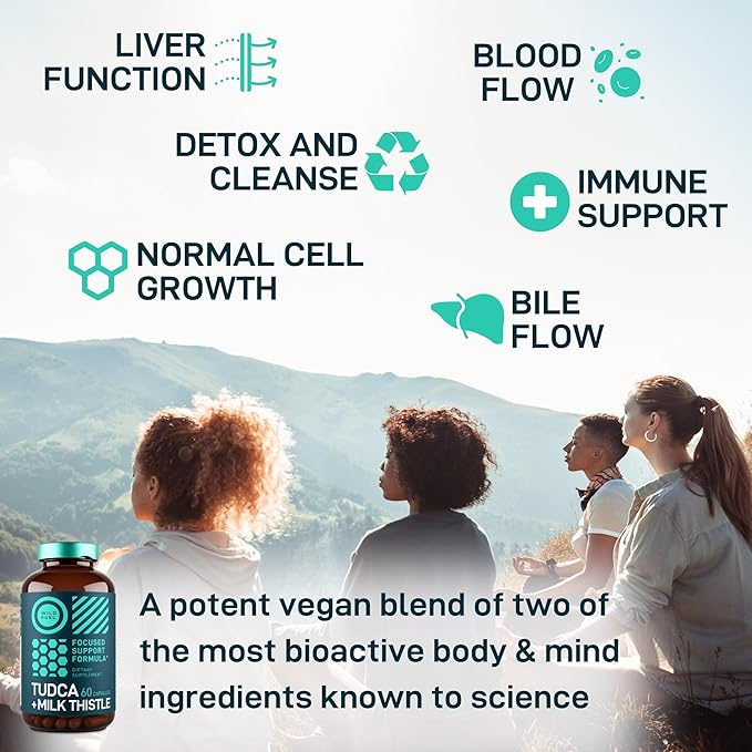 TUDCA and Milk Thistle Supplement - Bile Salts Supplement with Silymarin Milk Thistle Extract Liver Cleanse, Gallbladder, Kidney, Gut Health - Ursolic Acid Tudca Bile Salt Liver Health - 60 Capsules