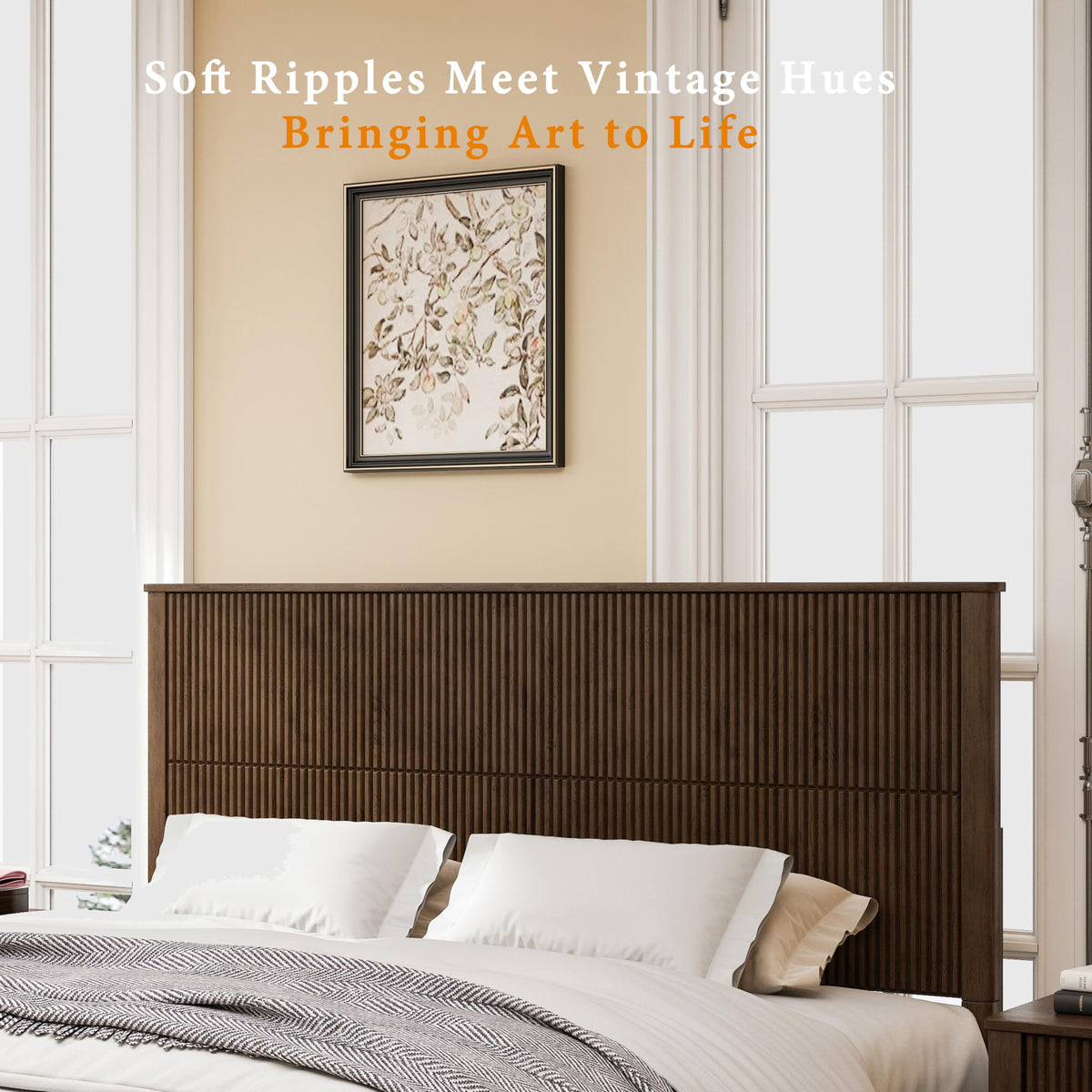 SABAITEC King Size Solid Wood Platform Bed Frame, Solid Wood Bed with 79.13" Headboard, Solid Wood Leg/No Box Spring Needed/Noise Free/Brown