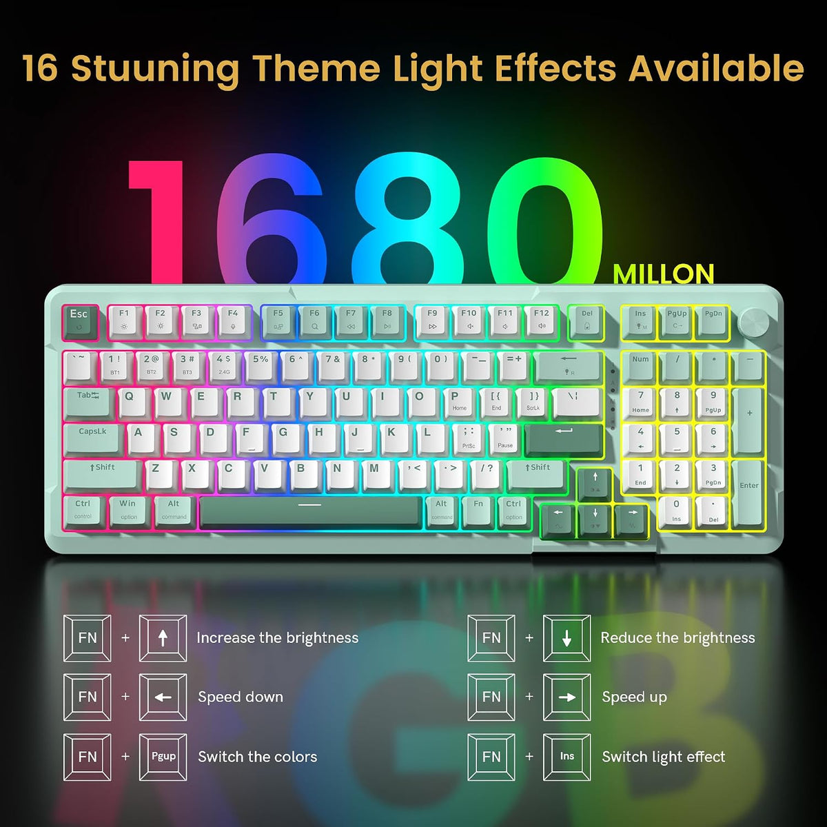Redragon K742 Bluetooth Wireless Mechanical Gaming Keyboard with Knob