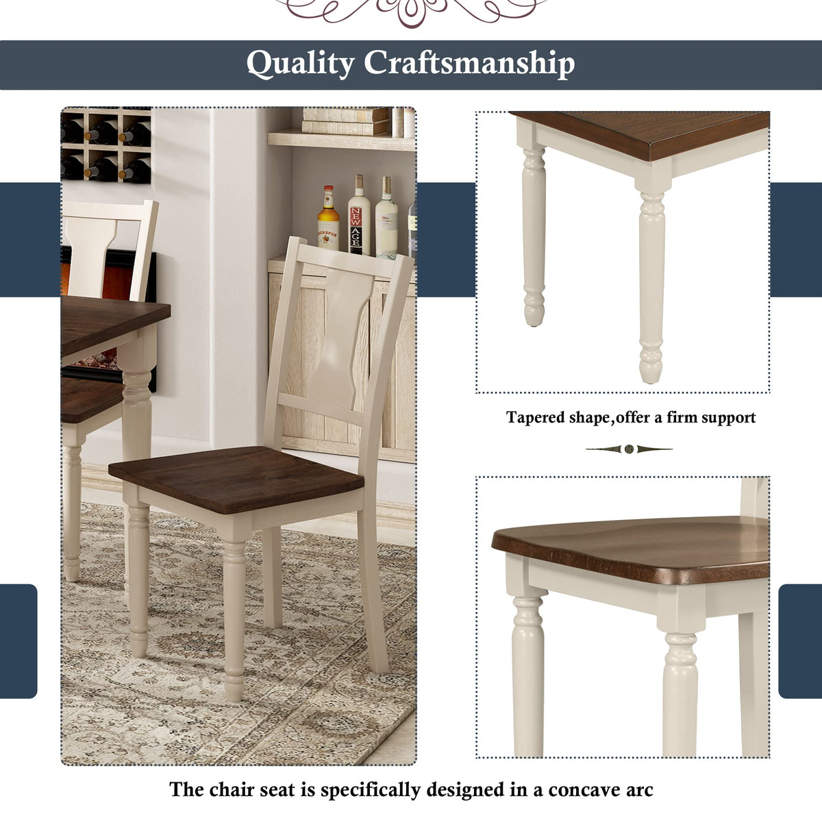 LUMISOL 60" Dining Table Set with Bench Includes Rectangular Dining Table, 4 Chairs & Bench, Farmhouse Style, Brown+Cottage White