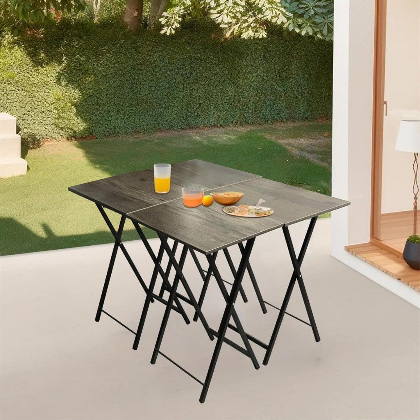 Folding TV Trays Set of 4 with Stand, TV Dinner Tables, Snack Tray Table Set, Portable Foldable Desk, Sofa Side Table, TV Tray Table for Couch, Living Room, Small Space. (Folding table/Gray)