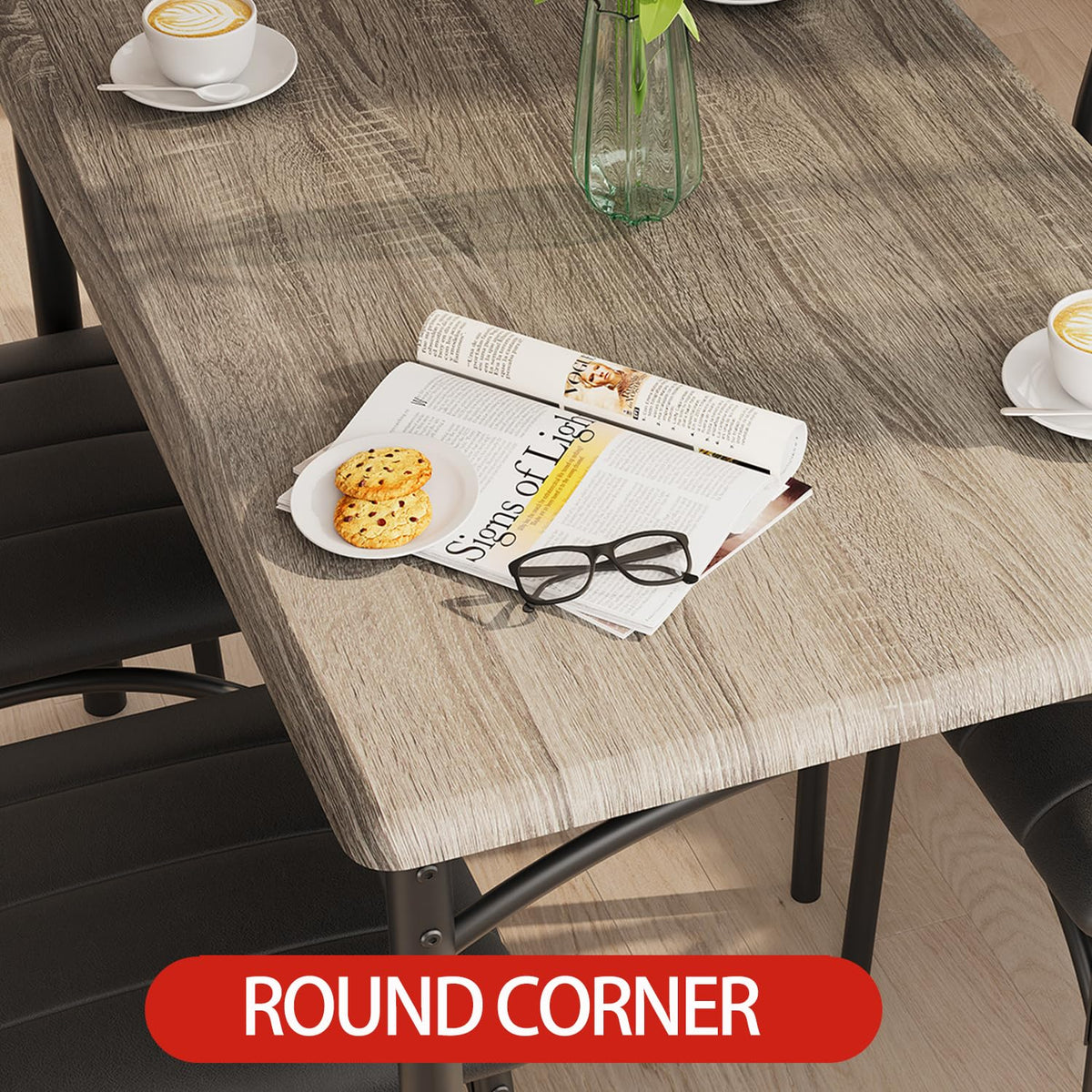 GarveeHome Dining Table Set for 4, Kitchen Table with 4 Upholstered Chairs, Wood Rectangular Dining Table and Chairs Set, for Small Space, Apartment, Dinner, Rustic Gray