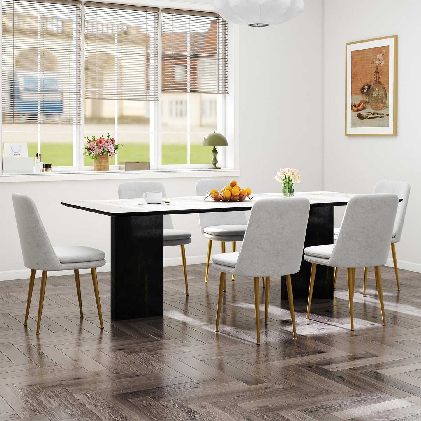 Kinsunny Modern Dining Chairs Set of 6, Upholstered Thick Padded Seat with Ergonomic Backrest, Armless Accent Side Chairs for Living Room, Kitchen, Dining Room, Beige