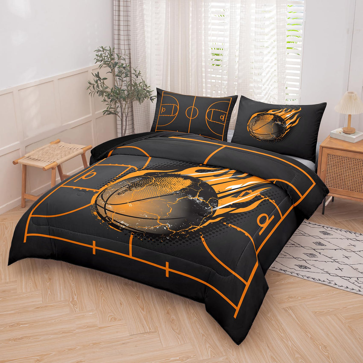 NINENINE Basketball Bedding Set,Sports Comforter Sets for Boys,Twin Bedding Sets for Boys,Basketball Comforter Set(1Comforter, 1Flat Sheet, 1Fitted Sheet, 2Pillowcases)