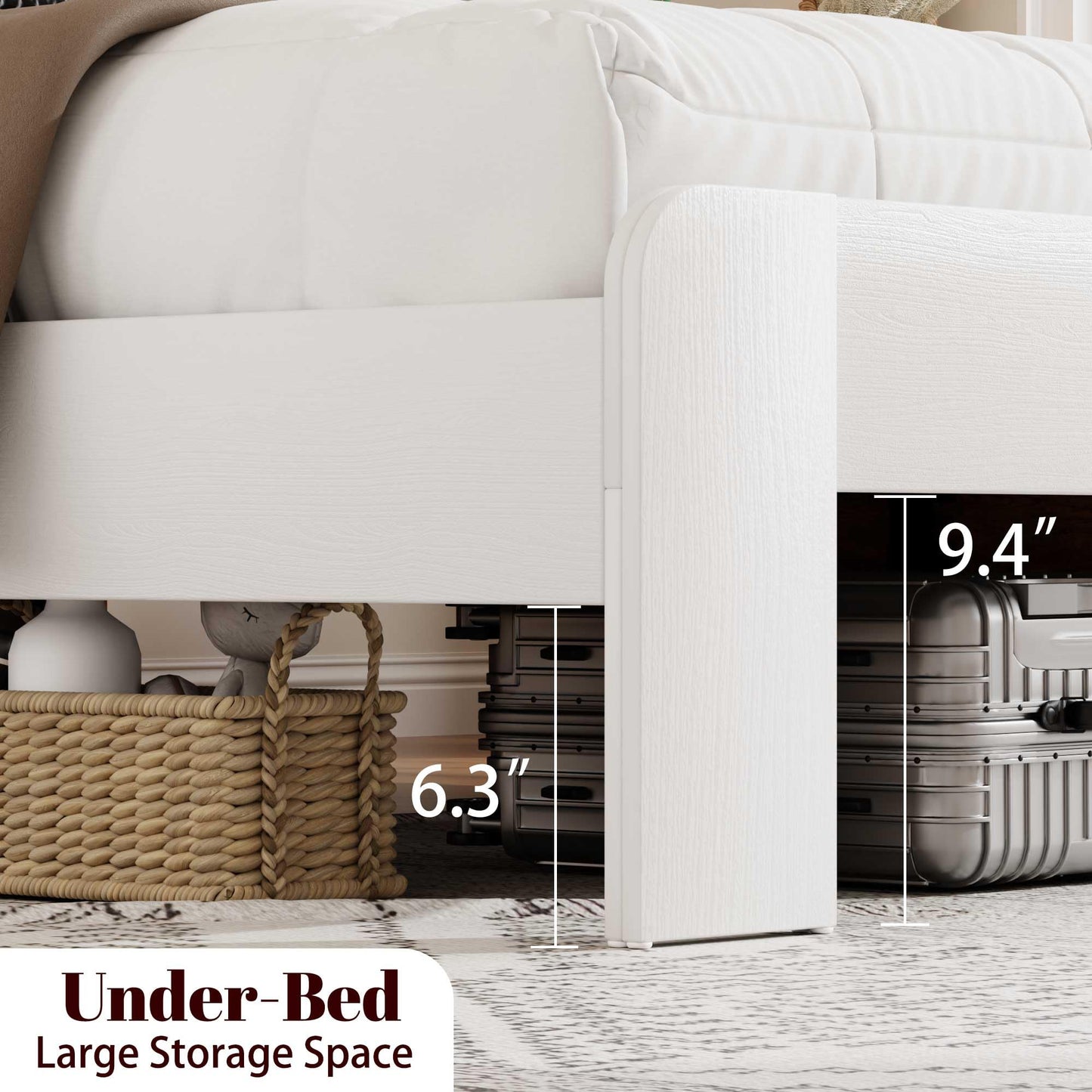 PAUKIN King Size Farmhouse Wooden Bed Frame with Headboard, Boho Platform Bedframe Sturdy Metal Slats Support, Spring Needed, Noisy Free, Easy Assembly (King, White)