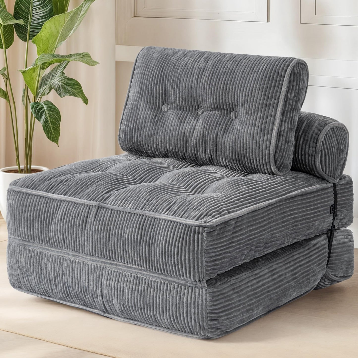 PulseFay Folding Sofa Bed, Convertible Foldable Chair Bed, Floor Couch for Adults, Comfy Floor Sofa Small Couches for Small Spaces, Gray