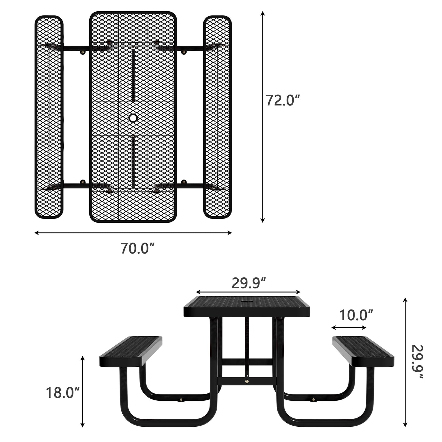 HIMcup 6 FT Metal Picnic Tables for Outside, Outdoor Coated Steel Heavy Duty Commercial Picnic Table with Benches, Patio Table Rectangular Furniture Set for Garden, Lawn, Shops, Parks