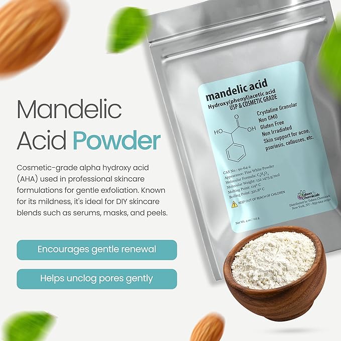 Mandelic Acid Powder 99.9% Purity, DIY Cosmetic Grade For Mandelic Acid Serum, Peel/Mask or add to Cream, Moisturizer (8 Ounce / 226 Gram)