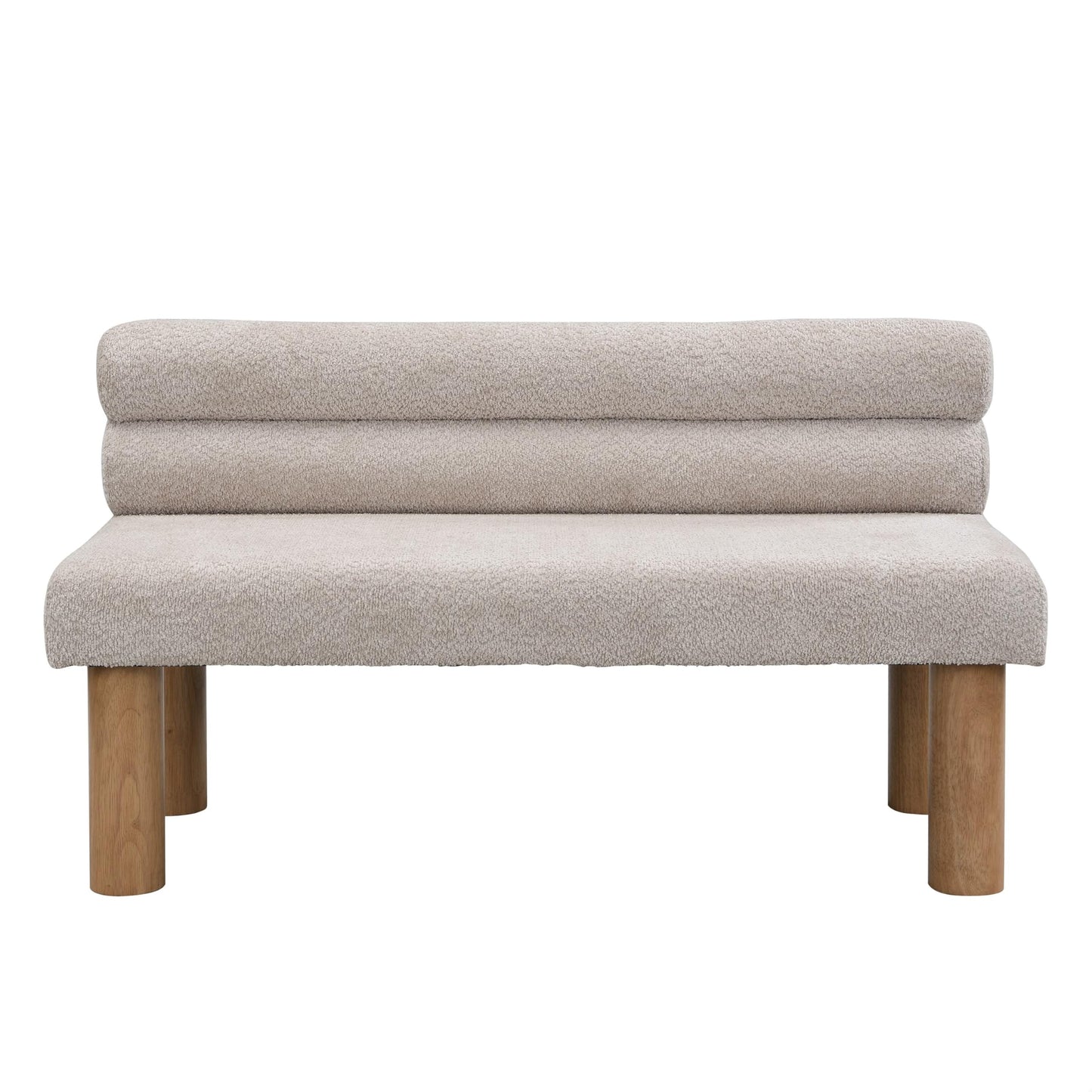 GDFStudio Upholstered Boucle Dining Bench with Backrest Farmhouse Entryway Bench with Rubber Wood Legs Long Indoor Bench for Bedroom Living Room End of Bed Dining Room Seating, Light Grey