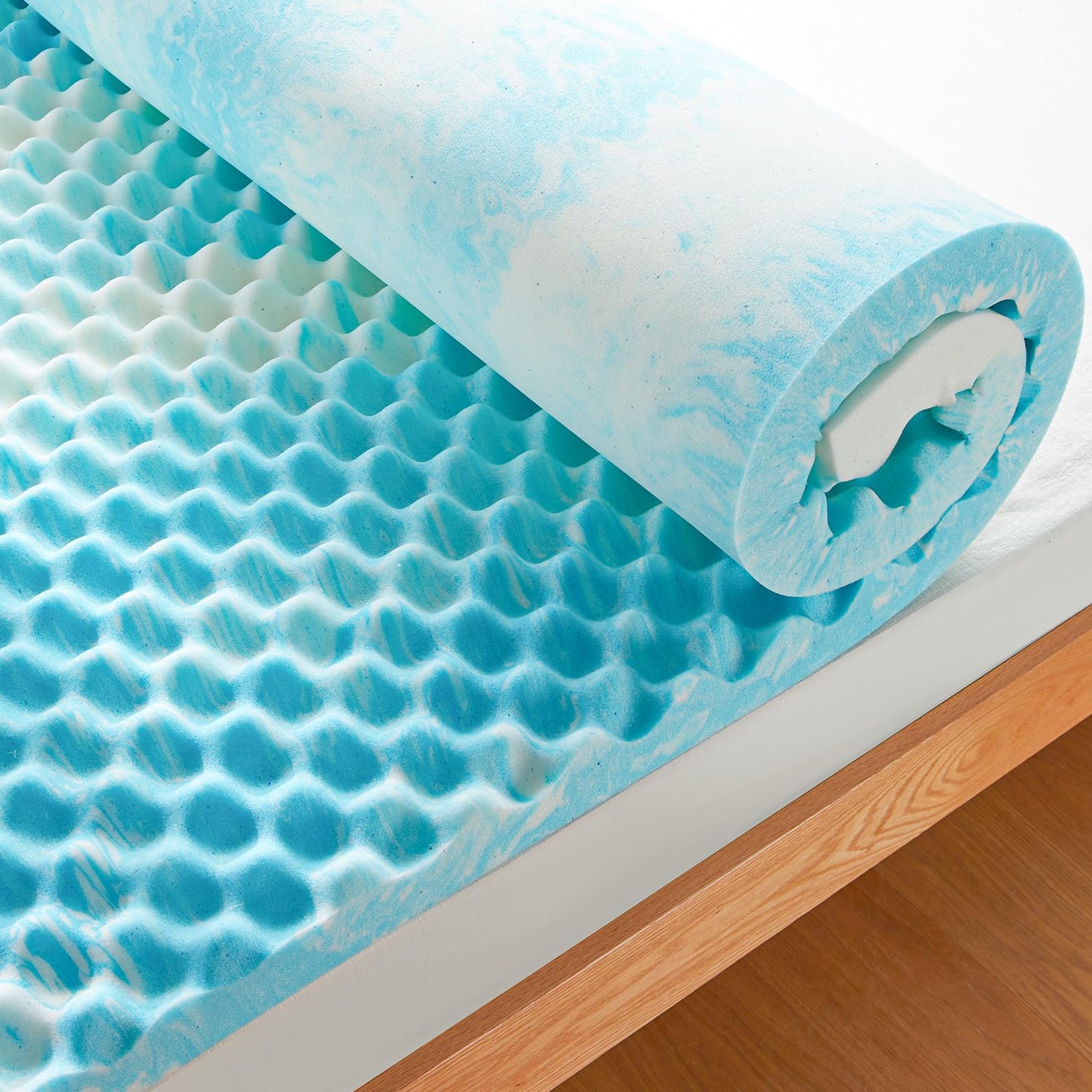 PERLECARE 3 Inch Egg Crate Memory Foam Mattress Topper Queen Size, Pressure Relief & Cooling Gel Infused Mattress Pad, Soft & Ventilated Design Bed Topper, CertiPUR-US Certified, Blue