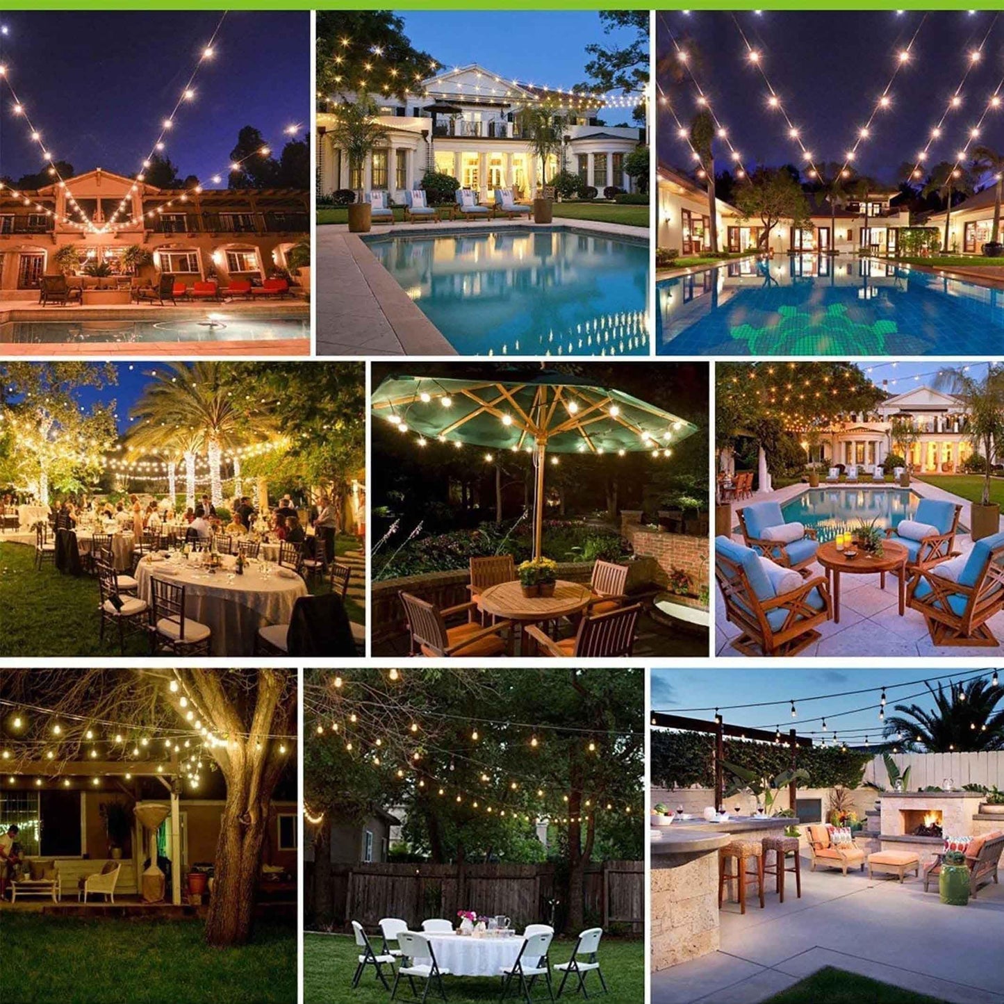 Banord Outdoor String Lights Commercial Grade 96ft Waterproof with 30 S14 Shatterproof Dimmable LED Bulbs, Heavy Duty Hanging Lights for Patio Garden Backyard Decoration, 2W 2x48ft Strands