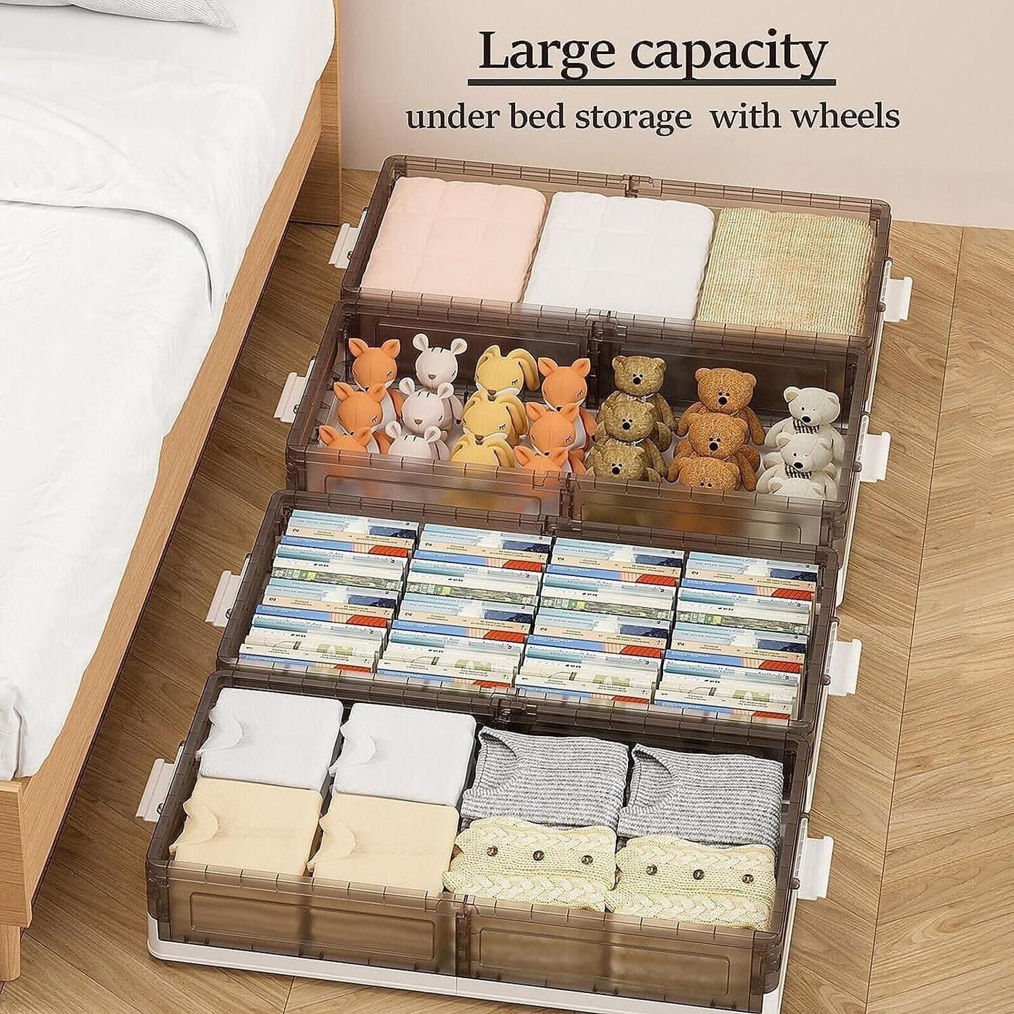 Under Bed Storage Containers, Stackable Under Bed Rolling Storage Plastic Containers, 11.5Gal Storage Bins with Wheels, Multi-purpose Storage Bins with Lids for Clothes, Shoes, And Duvets