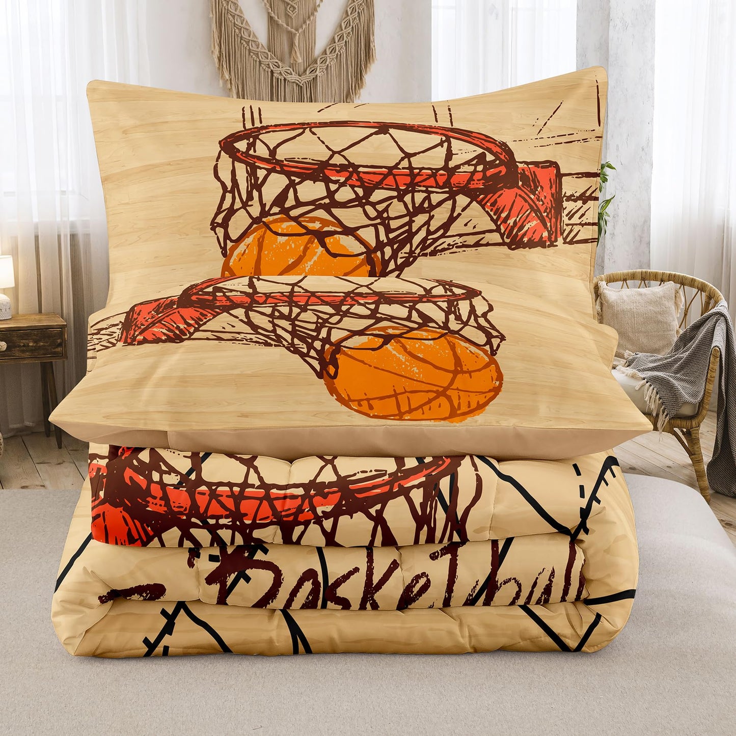 Peopleareok Basketball Bedding Set Twin (68x86 Inch), 3D Printed Basketball Theme Comforter, Boys Sport Bedding, 2 Pieces Soft Microfiber Comforter Set for Boys with Pillowcase
