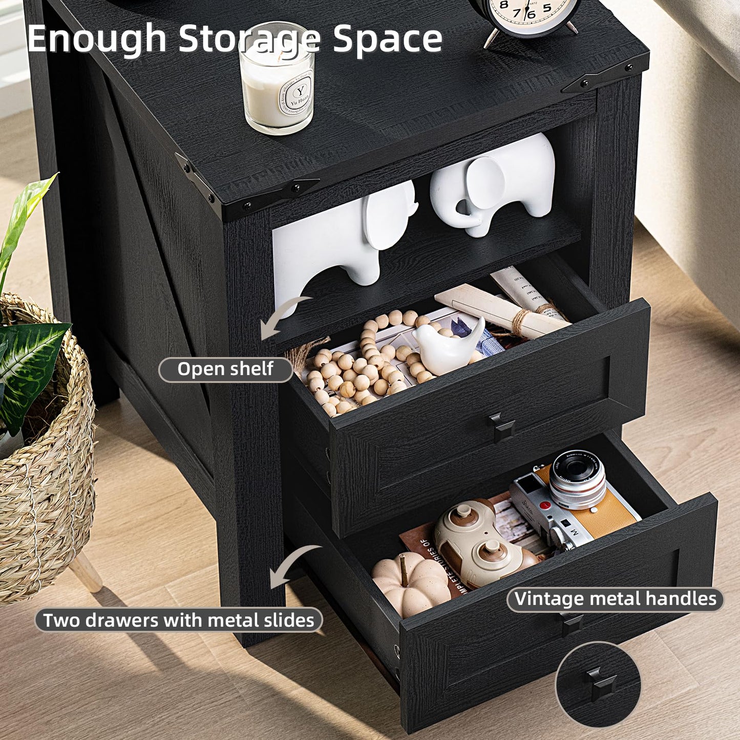 Joaxswe Farmhouse Living Room Sets, Coffee Table with Hidden Storage Organizer and Nightsands with Charging Station, Coffee Table Set of 3 for Living Room,Office, Home