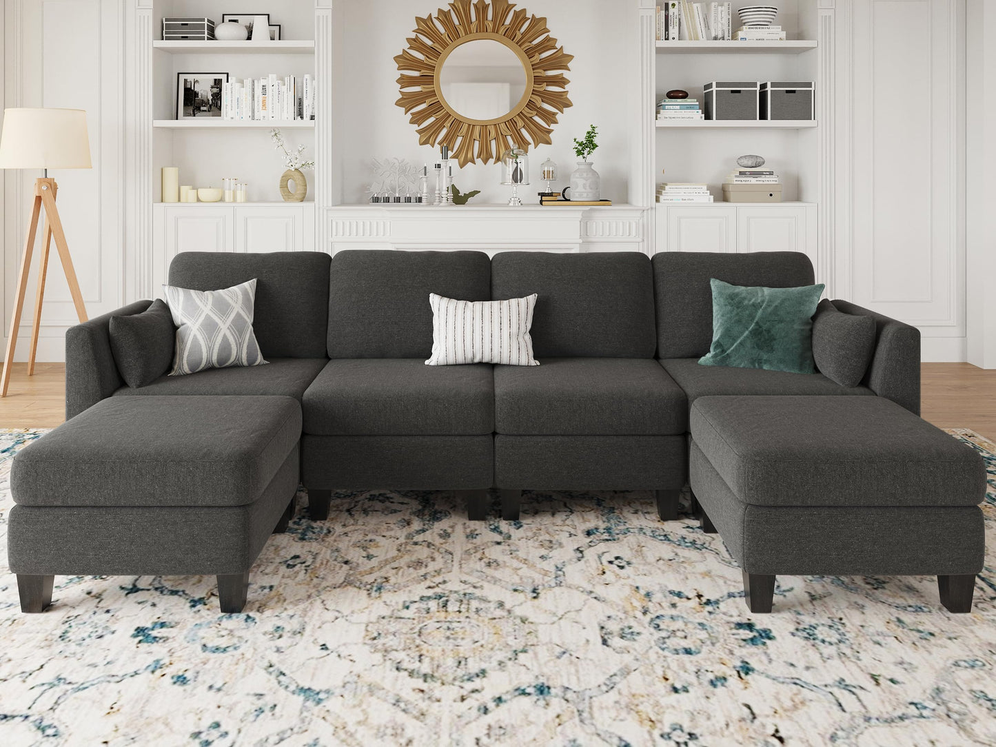 Huatean Home Modular Sectional Sofa, Convertible U Shaped Sofa Couch with High Density Memory Foam, 6 Seat Comfy Modular Sofa Couch for Living Room, Modern U Shaped Sectional Sofa, Dimgrey