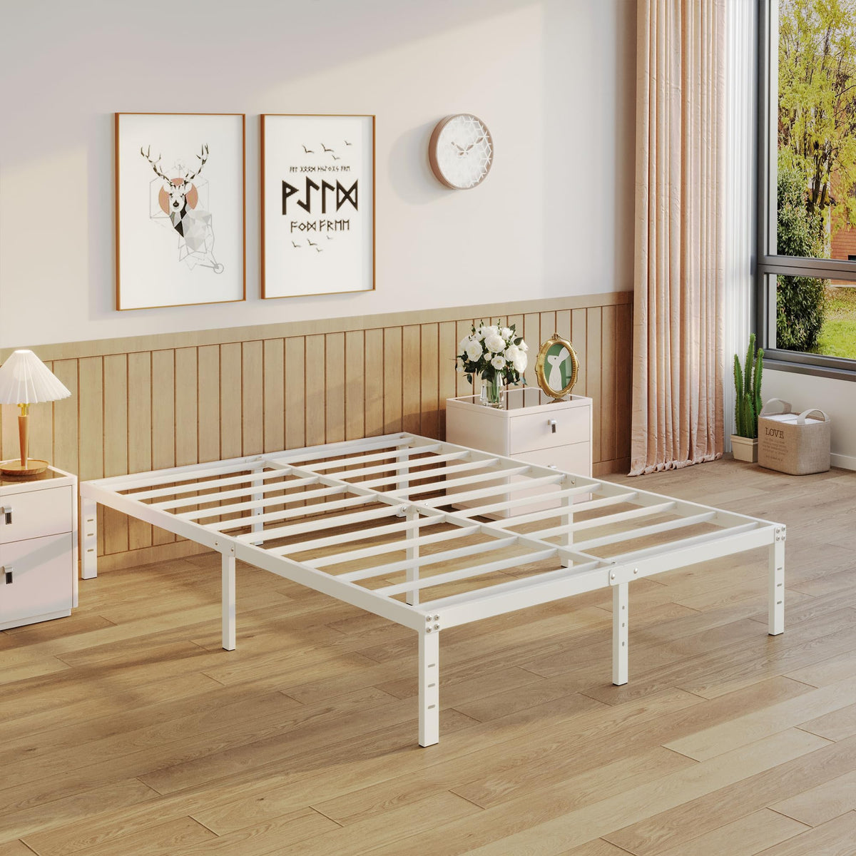 YUSENHEEI 14 Inch Full Size Bed Frame No Box Spring Needed, Heavy Duty Metal Bed Frame Full with Large Underbed Storage Space, Noise Free, Easy Assembly, White