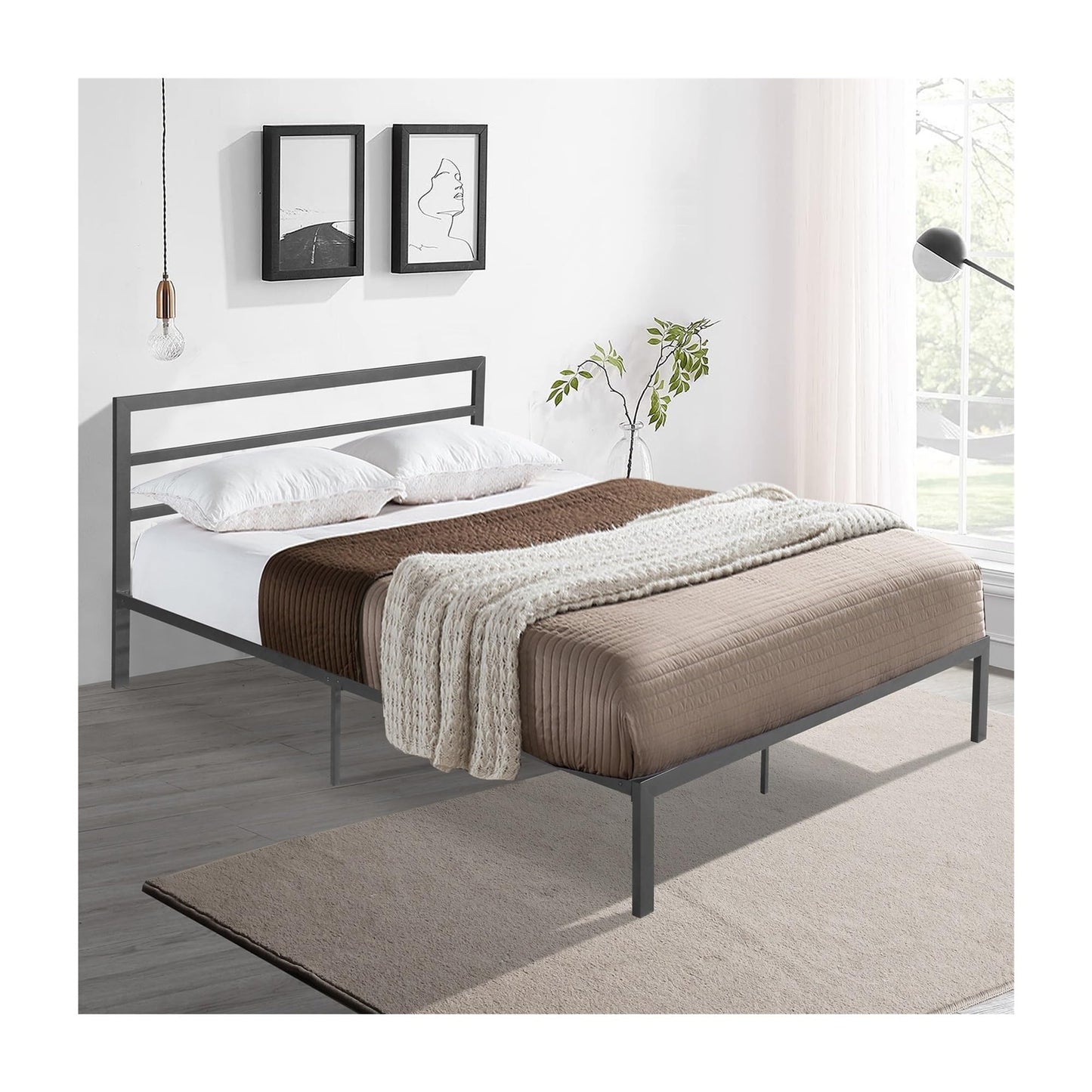 Platform Bed Frame with Strong Metal Support, Solid and Stable, Noise Free, Easy Assembly,for Bedroom